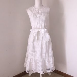 J. Crew White Eyelet Dress Tie waist Size 2 Tall